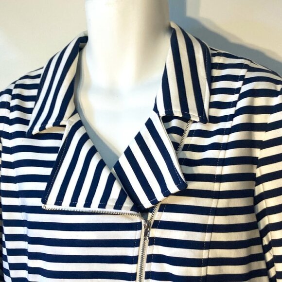 Lane Bryant SZ24 Navy & White stripe moto jacket Nautical Sailor Coastal Preppy - Picture 5 of 12